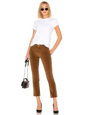 FRAME Le High Straight Warm Tan Corduroy Mid Rise Cropped Jeans, Size 27